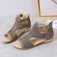 Open Toe Hollow Rhinestone Roman Sandals
