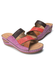 Retro multi-color spliced slippers