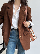 Vintage loose metal buckle corduroy blazer