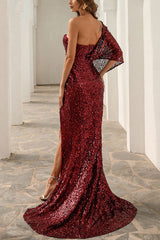 One Shoulder Irregular Sequin Maxi Dress