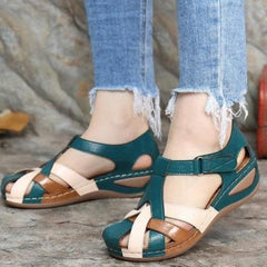 Vintage Round Toe Wedge Cross Buckle Sandals