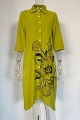 Loose printed mid-length irregular lapel dress