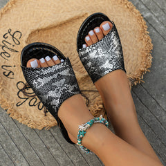 Sequined python flat slippers