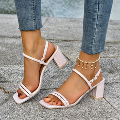 Vintage Square Toe Buckle Block Heel Sandals