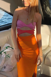 Patchwork Strapless Bodycon Dress