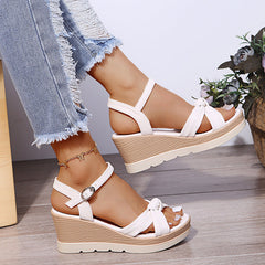 Open Toe One Line Buckle Muffin Sole Wedges Sandals