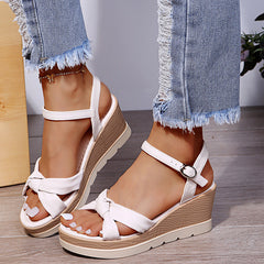 Open Toe One Line Buckle Muffin Sole Wedges Sandals