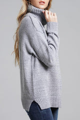 Casual Knit High Neck Loose Sweater - Gray