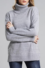 Casual Knit High Neck Loose Sweater - Gray