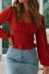 Casual Ruffled Collarless Shirt Top