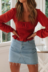 Casual Ruffled Collarless Shirt Top
