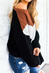 Casual Spliced Loose Knitted Sweater - Brown