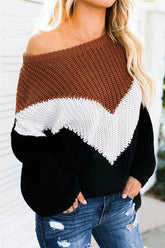 Casual Spliced Loose Knitted Sweater - Brown