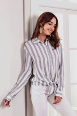 Casual Striped Front Knot Shirt