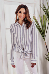 Casual Striped Front Knot Shirt