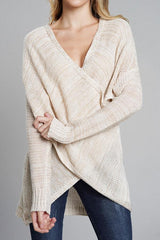 Casual V Neck Front Cross Weekend Sweater