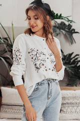 Chic O-neck Floral Print Blouse Shirt