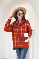 Chic Turtleneck Loose Plaid Sweater - Khaki