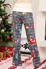 Christmas Printed Wide Leg Pants - Blue