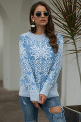 Christmas Snowflake Plush Pullover - Blue