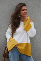 Color Block Flare Sleeve Loose Sweater