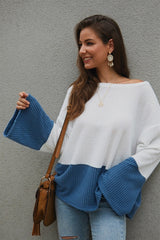 Color Block Flare Sleeve Loose Sweater