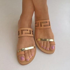 Color Block Flat Peep Toe Casual Slippers