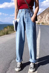 Color Block Pocket Loose Jeans