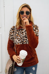 Color Block Zip Fluffy Sweatshirt