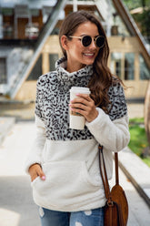 Color Block Zip Fluffy Sweatshirt