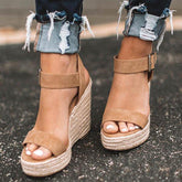 Elegant Adjustable Buckle Espadrille Wedges Sandals