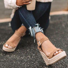 Elegant Adjustable Buckle Espadrille Wedges Sandals
