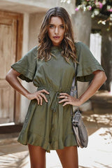 Elegant Short Sleeve High Waist Romper