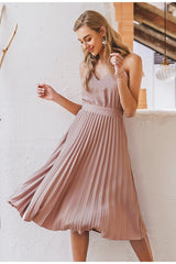 Elegant Spaghetti Strap Pleated Dress