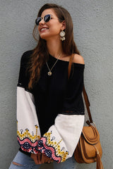 Embroidery Lantern Sleeve Loose Sweater