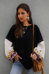 Embroidery Lantern Sleeve Loose Sweater