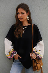 Embroidery Lantern Sleeve Loose Sweater