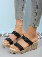 Double Strap Open Toe Espadrilles Wedge Sandals