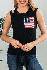 Flag Pattern Print Pocket Short Sleeve T-shirt