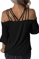 Flare Sleeve Off-shouder Sling T-shirt