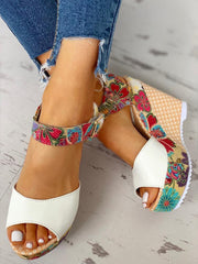 Floral Peep-toe Platform Wedge Sandals