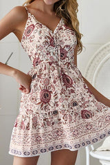 Floral Print V Neck Bohemian Dress
