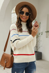 Fluffy Stripe High Neck Loose Sweater