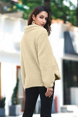 Fluffy Turn-down Collar Zipper Sweatshirt