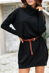High Neck Belt Sweater Dress