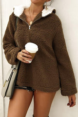 High Neck Zip Plush Sweatshirt