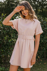 High Waist Belt Batwing Sleeve Short Dress