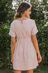 High Waist Belt Batwing Sleeve Short Dress