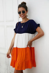 High Waisted Short Sleeve A-Line Dress