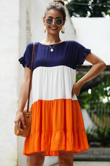 High Waisted Short Sleeve A-Line Dress